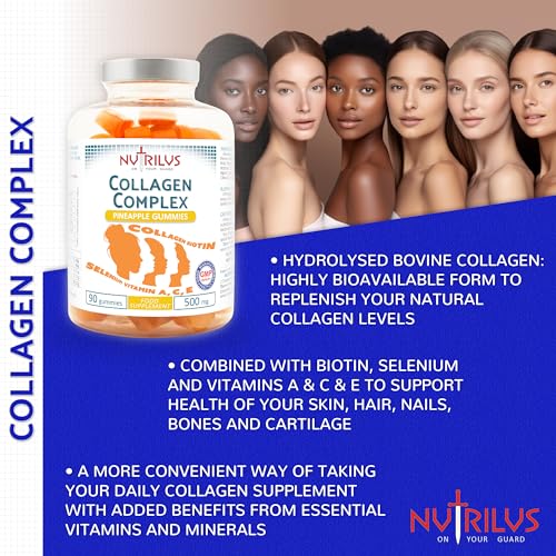 Collagen Complex 90 Natural Pineapple Gummies 500mg - Large Pack - with Biotin & Selenium Nutrilus Au supplements