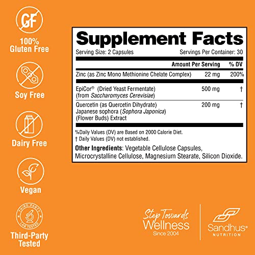 Sandhu's Zinc Quercetin with EpiCor® 60 Vegetarian Capsules - Gluten-Free Zinc Sandhu's Au supplements