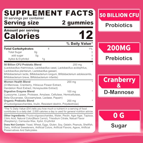 Probiotics for Women Gummies, Sugar Free Vaginal Probiotics 50 Billion CFU 10 Strains w/ Cranberry NEVISS Au supplements
