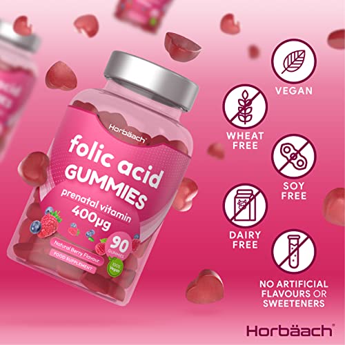 Folic Acid Gummies 400 mcg | 90 Count | Natural Berry Flavour | High Strength Prenatal Horbäach Au supplements