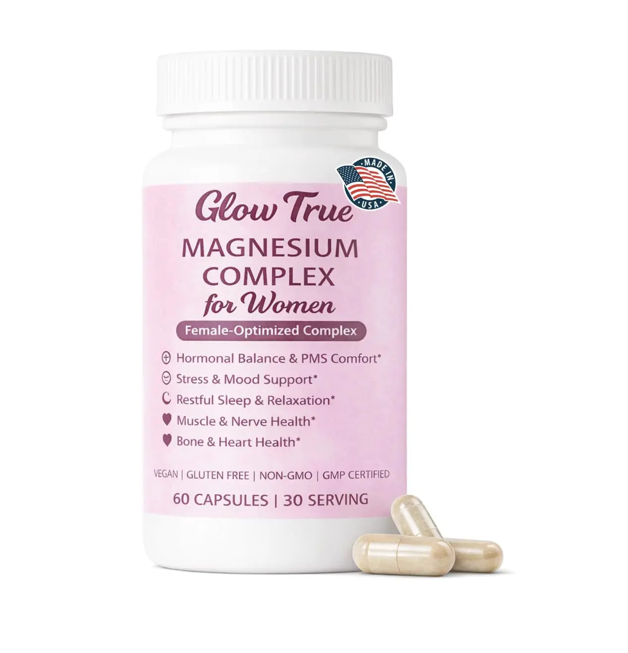 Magnesium Complex for Women – Spectrum 5-Form Magnesium Complex (500 mg), High Absorption Glycinate, Citrate, Oxide & Malate – Vegan, Non-GMO Supports Sleep, Energy, Hormone & Bone – 60 Capsules GlowTrue Au supplements