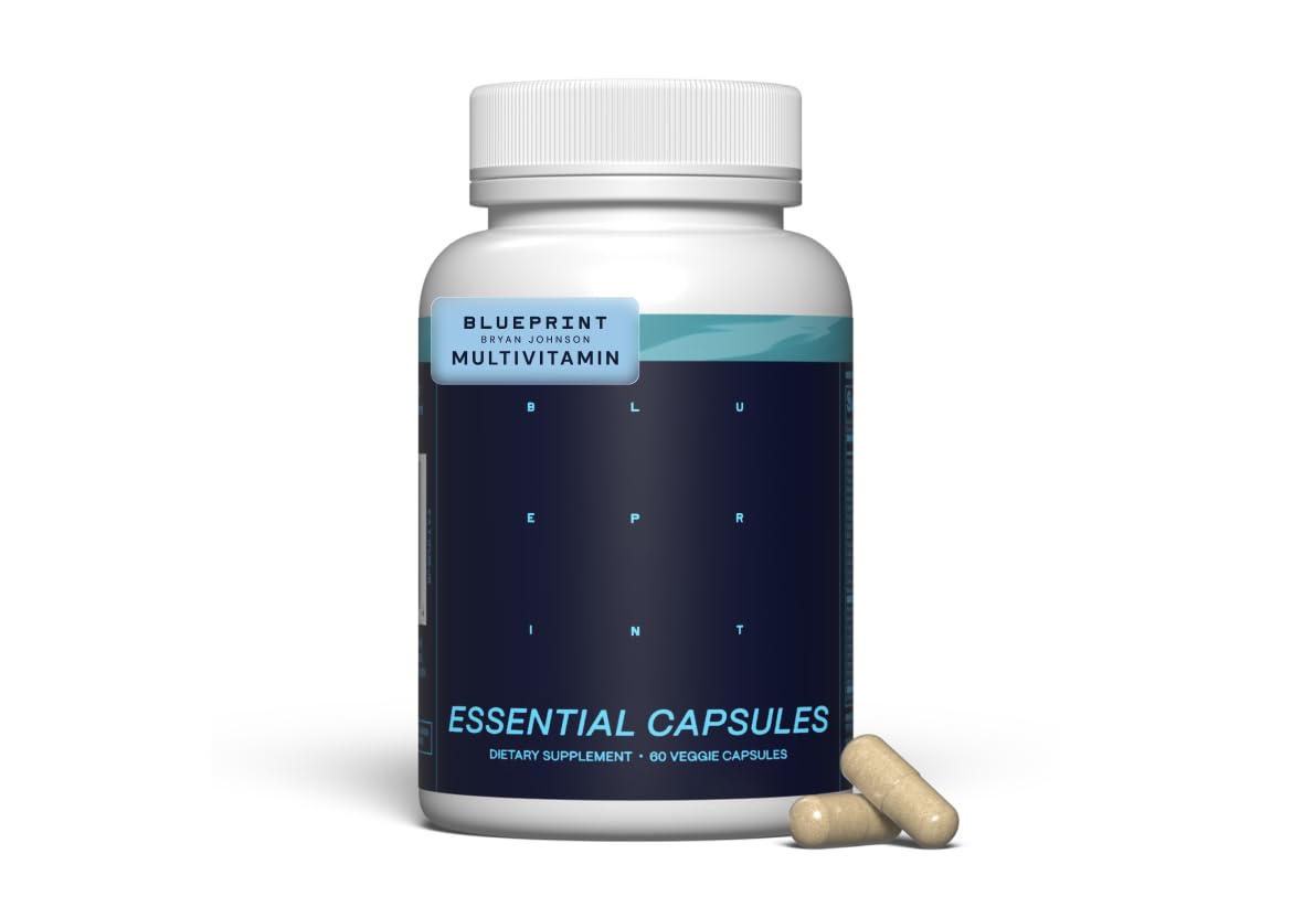 Blueprint Bryan Johnson Essential Capsules - Daily Multivitamin/Multimineral for Women and Men - Antioxidant Supplement with Calcium, Vitamin B1, Vitamin D, and Zinc - Vegan and Non GMO (30 Servings) Blueprint Bryan Johnson Au supplements