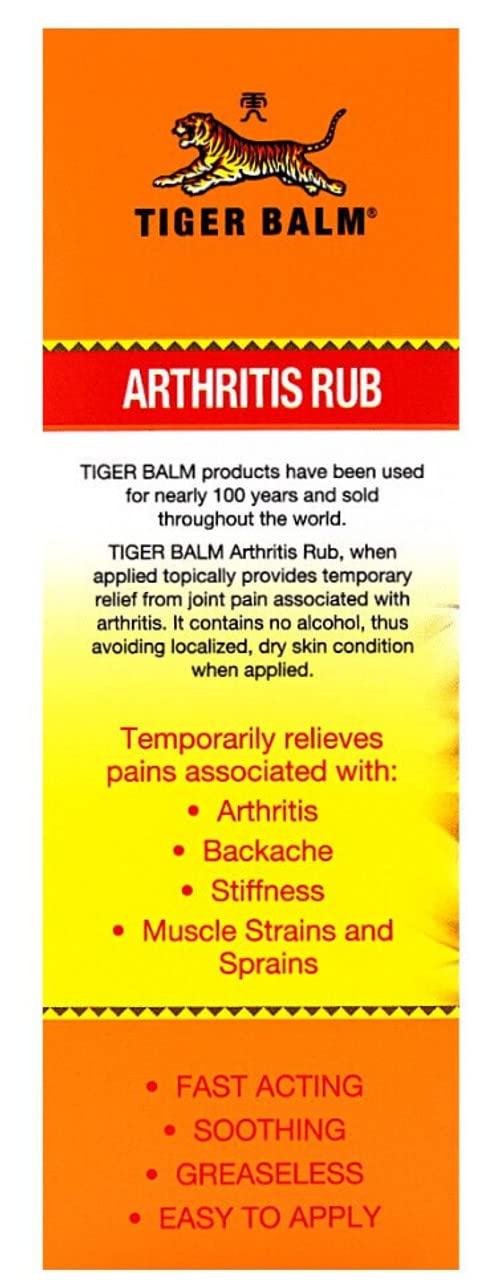Tiger Balm Arthritis Rub, 4 oz. – Sore Muscle and Joint Relief Cream – for Use with Rheumatoid Arthritis and Carpal Tunnel – Effective Muscle Relief Rub - 2 Pack Tiger Balm Au supplements