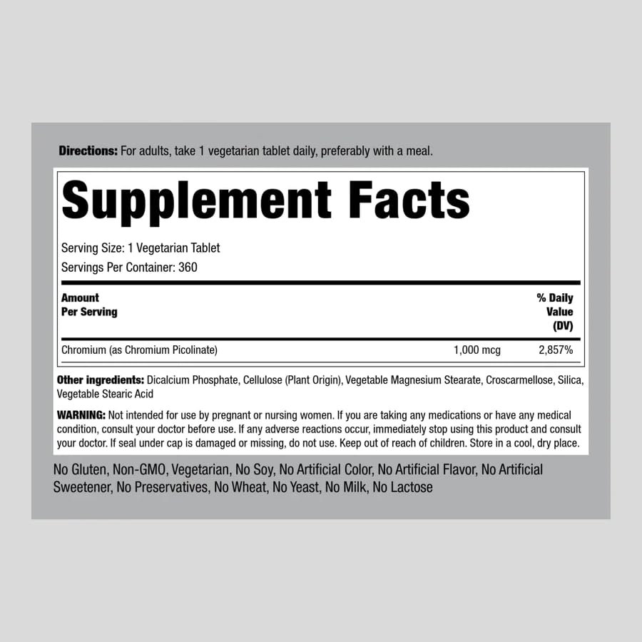 Chromium Picolinate 1000 mcg | 360 Tablets | Chromium Supplement | Vegetarian, Non-GMO Piping Rock Au supplements
