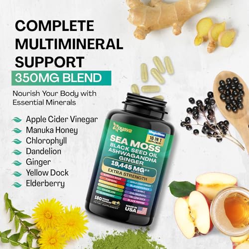Sea Moss 7000mg Black Seed Oil 4000mg Ashwagandha 2000mg Turmeric 2000mg Zoyava Au supplements
