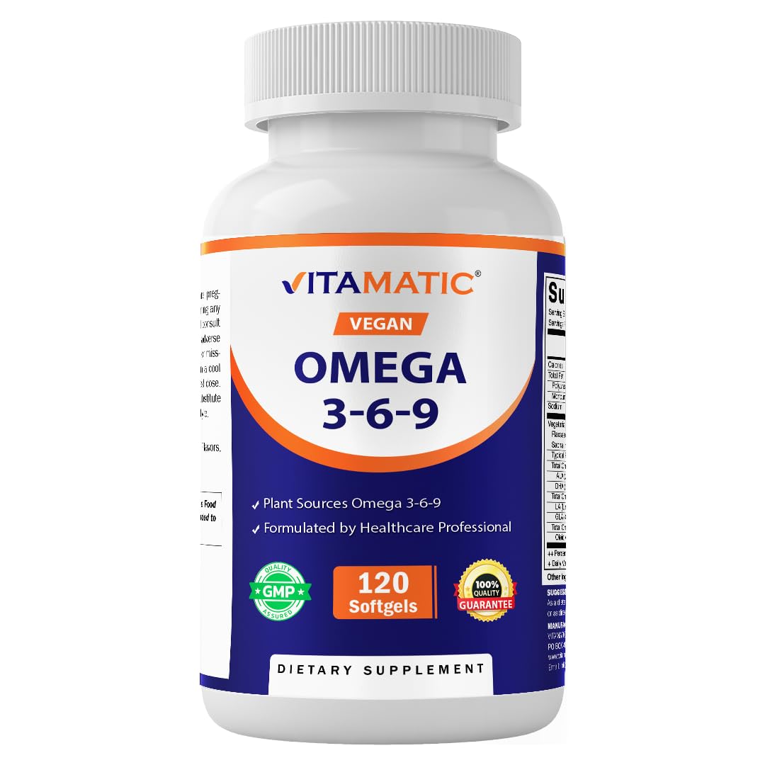 Vitamatic Vegan Omega 3-6-9 Complex 1250mg | Flaxseed, Olive, Borage & Algae Oils | Plant-Based Omegas | 120 Softgels Vitamatic Au supplements