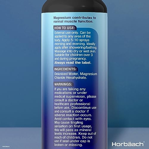 Magnesium Spray for Restless Legs, Muscles, Sleep | 100ml | Magnesium Chloride Oil Horbäach Au supplements
