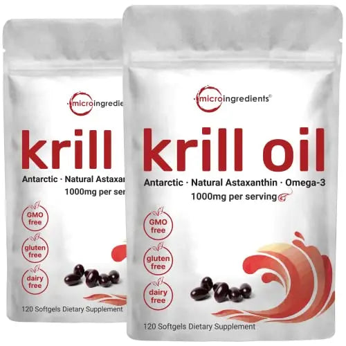 2 Pack Antarctic Krill Oil Supplement, 1000mg Per Serving, 120 Soft-Gels Each Micro IngredientsAU supplements