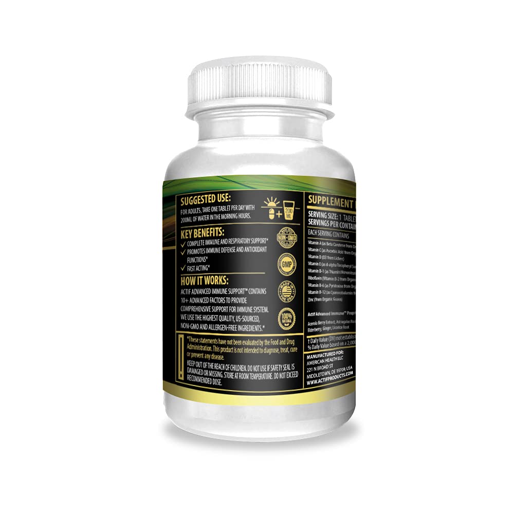 Actif Advanced Immune Support with 10+ Factors for Immunity Booster - 100% Natural, Non-GMO, 60 count ACTIF Au supplements