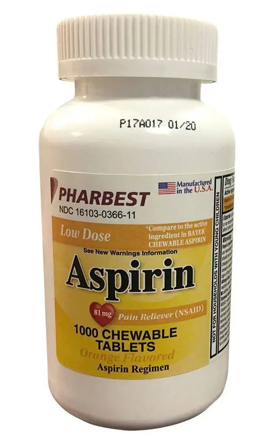 Pharbest Aspirin 81mg Chewable Orange Tablets 1000 Count Per Bottle PHARBESTAU supplements