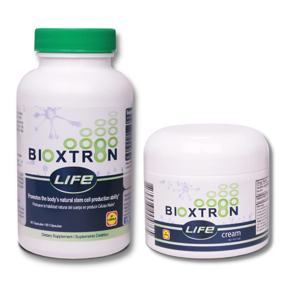 Bioxtron Life AFA Stem Cell Supplement - Joint Support & Muscle Pain - Immune System Support - Support Energy Levels - Stem Cell Production - Blue Green Algae Spirulina - 90 Caps + Cream 2 oz Bioxtron Au supplements