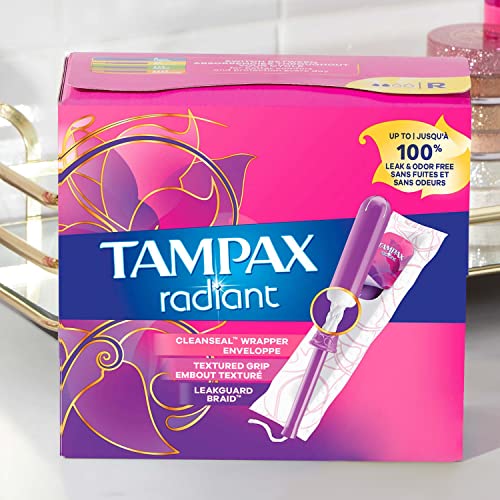 Tampax Radiant Tampons, Super Absorbency, With Leakguard Braid, Unscented, 28 Count Tampax Au supplements