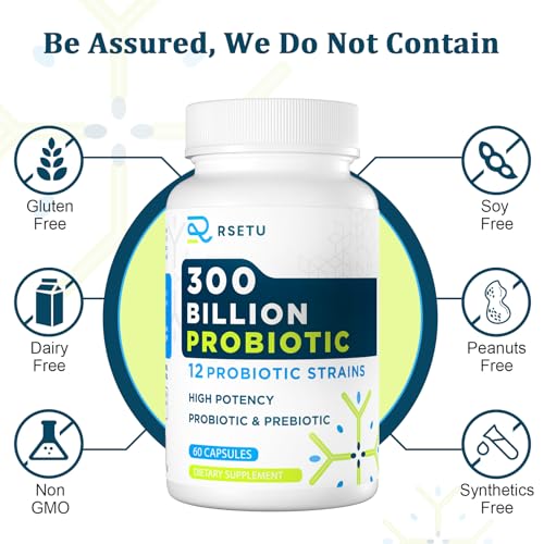 Probiotics for Women Men: 300 Billion CFU Probiotic High Potency + 12 Strains Organic RSETU Au supplements