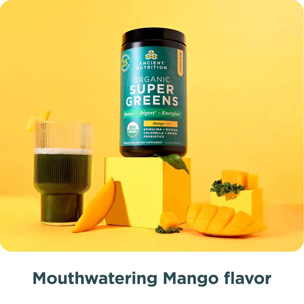 Ancient Nutrition Organic Supergreens Powder, Mango, 25 Servings + Multi Collagen Protein Powder, Vanilla, 60 Servings Ancient Nutrition Au supplements