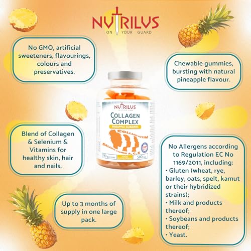Collagen Complex 90 Natural Pineapple Gummies 500mg - Large Pack - with Biotin & Selenium Nutrilus Au supplements