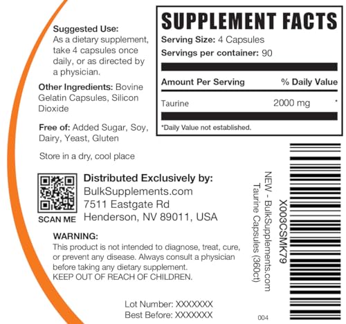 BULKSUPPLEMENTS.COM Taurine Capsules - Taurine Supplement, Taurine 2000mg BULKSUPPLEMENTS.COM Au supplements