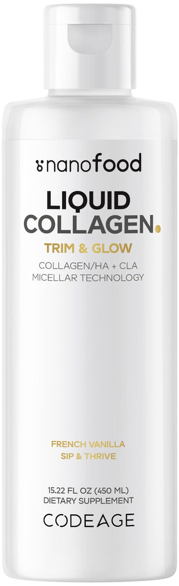 Codeage Liquid Collagen Supplement Vanilla Flavor, Beauty Trim & Glow Liposomal Collagen Peptides, CLA Conjugated Linoleic Acid, Hyaluronic Acid, Vitamin E, Hydrolyzed, Non-GMO, 15.22 fl oz Codeage Au supplements