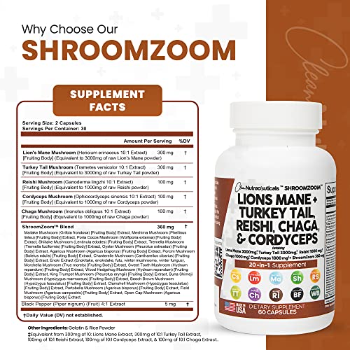 Lions Mane 3000mg 20in1 Mushroom Supplement with Turkey Tail 2000mg Clean Nutraceuticals Au supplements