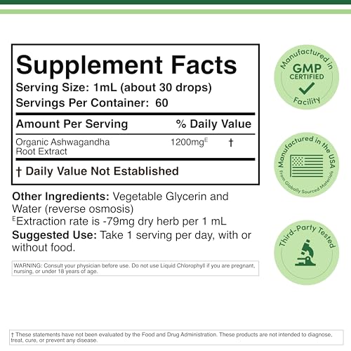 Ashwagandha Organic Drops for Stress Relief (1,200mg, 60 Servings) Ashwagandha Tincture for Adrenal Support and Cortisol Manager (Vegan Safe, Gluten Free, Non-GMO) by Double Wood Double Wood Supplements Au supplements