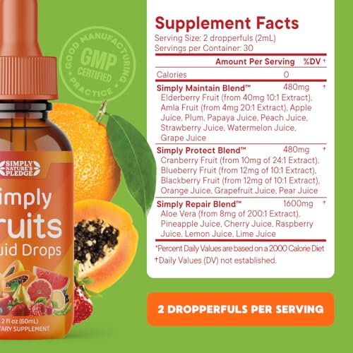 Simply Nature's Pledge - Fruit and Vegetable Supplements - Liquid Drops - Made with Whole Food Superfoods, Packed Vitamins & Minerals - Soy Free - Made in The USA Simply Nature's Pledge Au supplements