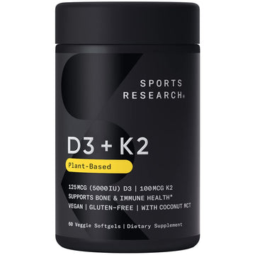 Sports Research Vegan Vitamin D3 + K2 Supplement with Organic Coconut Oil - 5000iu Sports Research Au supplements