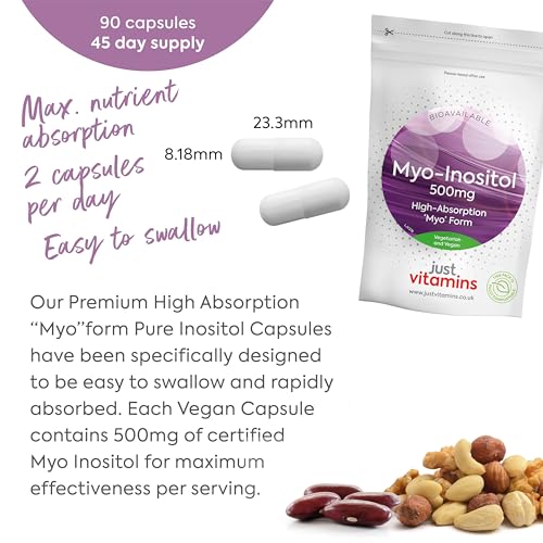 Myo-Inositol Capsules - 500mg x90 Capsules - Pure Premium Quality Myo Inositol Vitamin Just Vitamins Au supplements