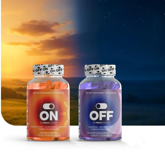 PSICÓESPACIO ON & Off Day & Night Supplement Bundle – Natural Energy with Ashwagandha + Sleep Aid with Melatonin & L-Theanine for Adults, Focus, Relaxation & Mood Support, 60 Count Each OFF BY PSICOESPACIOAu supplements