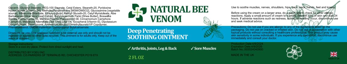 PIBIOOMAP Oringal Natural Bee Venom Serum Joint & Muscle & Bone Cream, Fast Acting, Relief Back, Shoulder, Back, Neck, Hands, Elbows, Feet, Leg, Knees, Ankle, for Adults, Elderly PIBIOOMAP Au supplements