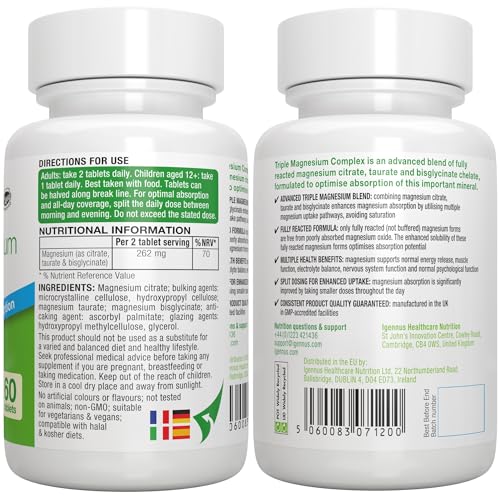 Advanced Triple Magnesium Complex, 2000mg Glycinate, Citrate & Taurate, Clean Label Igennus Healthcare Nutrition Au supplements