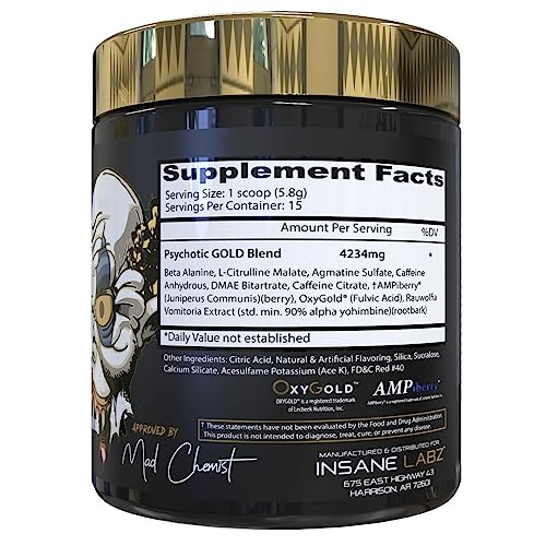 Insane Labz Psychotic Gold, High Stimulant Pre Workout Powder, Extreme Lasting Energy Insane Labz Au supplements