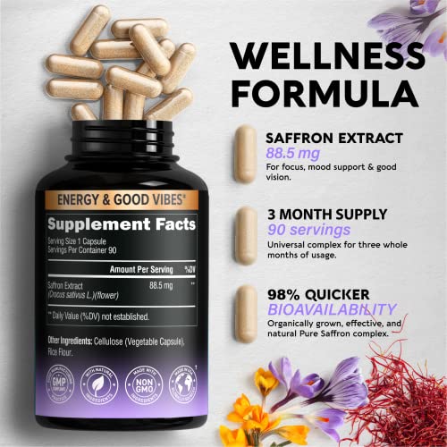 Natural Saffron Supplements - Pure Saffron Extract 88.5 mg - Made in USA - Mood NUTRAHARMONY Au supplements