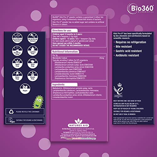 Natures Aid Bio360 Kidz Pro-5 (5 Billion Bacteria) from Natures Aid, Children's Microbiotic natures aid Au supplements