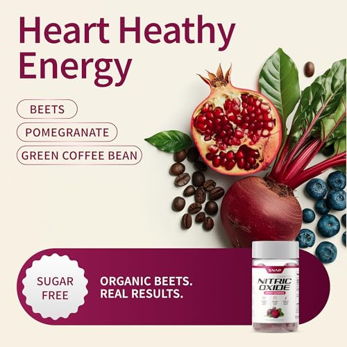 Snap Supplements Nitric Oxide Gummies - Beet Root Extract 300mg, Sugar Free Beetroot Supplement with Pomegranate Powder for Circulation & Natural Energy, 60 Vegan Gummies, Cherry Flavor Snap Supplements Au supplements