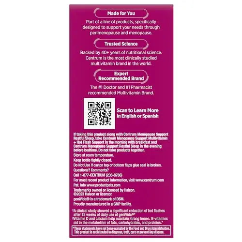 Centrum Complete Multivitamin Supplement + Hot Flash Support Menopause Support Tablets, with Clinically Studied geniVida, 30 Count Centrum Au supplements