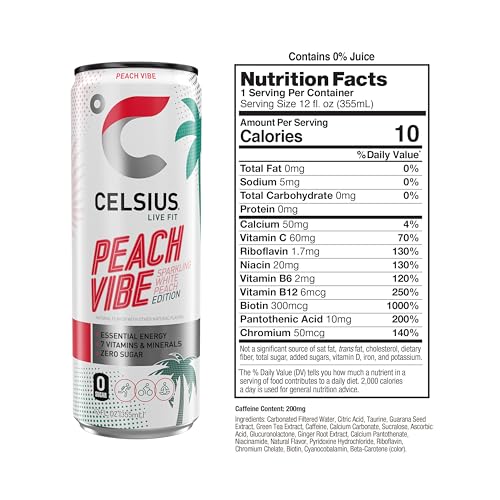 CELSIUS Sparkling Peach Vibe, Functional Essential Energy Drink 12 Fl Oz (Pack of 12) CELSIUS Au supplements