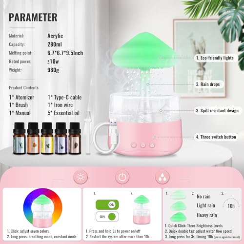 Rain Cloud Humidifier Water Drip with 5 Essential Oils, Cloud Diffuser with 7 Changing Colors Night Lights EvCZen Au supplements