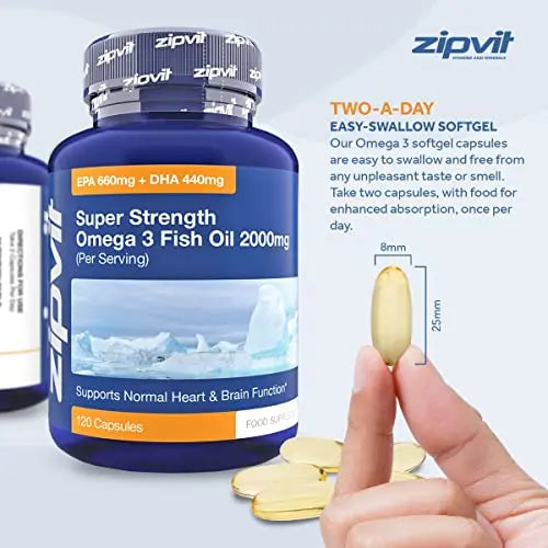 Omega 3 Fish Oil 2000mg, EPA 660mg DHA 440mg per Daily Serving. 120 Capsules Zipvit Au supplements