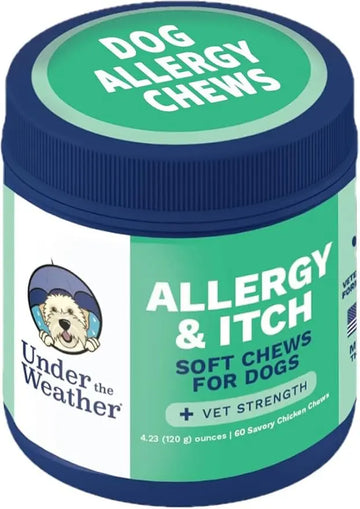 Under the Weather Allergy & Itch Pet Allergy Chews for Dogs | Vet Formulated Skin Support for Canines | Soothing Dog Allergies and Itching Relief Supplement | 60 Count Under the Weather Au supplements