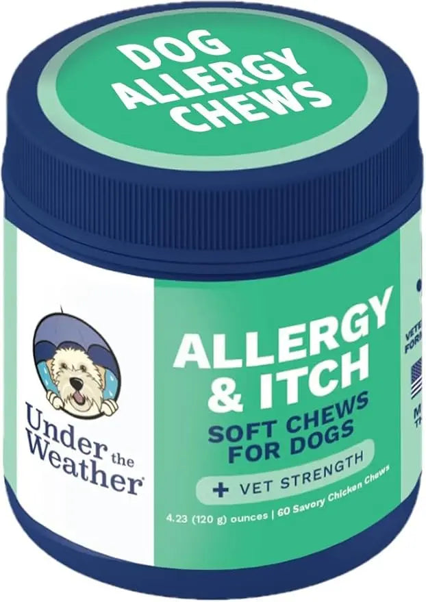 Under the Weather Allergy & Itch Pet Allergy Chews for Dogs | Vet Formulated Skin Support for Canines | Soothing Dog Allergies and Itching Relief Supplement | 60 Count Under the Weather Au supplements