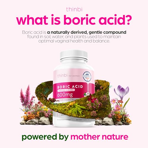 Thinbi Boric Acid Suppositories for Women w/Aloe Vera - BV Treatment & PH Balance Artnaturals Au supplements