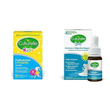 Culturelle Kids Complete Multivitamin + Probiotic Chewables, 50 Count Baby Immune & Digestive Support Probiotic + Vitamin D Drops, 30 Day Supply Culturelle Au supplements