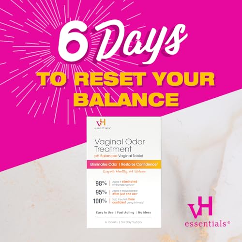 vH essentials Vaginal Odor Treatment - pH Balanced Vaginal Suppositories - 6 Tablets With Applicator, White vH essentials Au supplements