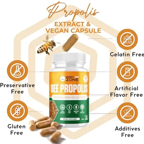 HONEYBEEZONE-Bee Propolis Capsules – 100% Natural Energy and Immune Support Supplement | Non-GMO, Gluten-Free, 60 Easy-to-Swallow Veggie Capsules HONEYBEEZONE Au supplements