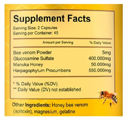 VITAMISAN Premium Natural Bee Venom with glucosamine sulfate Veneno Abeja 90 Capsulas Apitoxin Manuka Honey Dietary Supplement VITAMISAN Au supplements