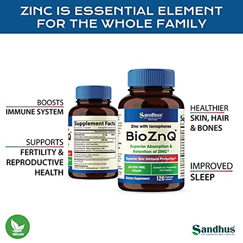 Sandhu's BioZnq 900mg Vegetarian Capsules Zinc Supplement with Quercetin Sandhu's Au supplements