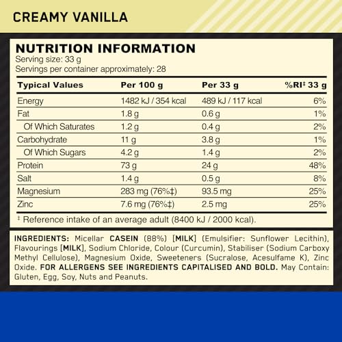 Optimum Nutrition Gold Standard 100% Casein Slow Digesting Protein Powder with Zinc Optimum Nutrition Au supplements