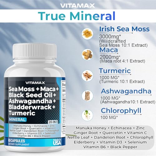 Sea Moss 3000mg Maca 1000mg Black Seed Oil 2000mg Ashwagandha 1000mg Bladderw Vitamax Au supplements