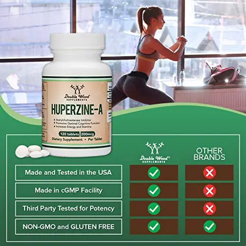 Huperzine A 200mcg (Third Party Tested) Manufactured in The USA, 120 Tablets, Brain Double Wood Supplements uk supplements