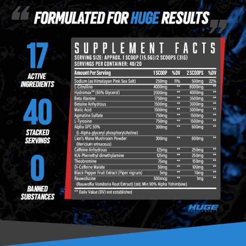 Huge Supplements Wrecked Pre-Workout, 30G+ Ingredients Per Serving to Boost Energy Huge Supplements Au supplements